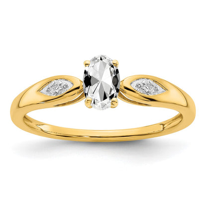 14K Gelbgold Ring mit weißem Topas und echten Diamanten