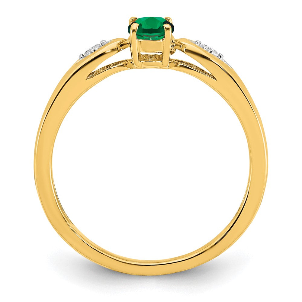 14K Gelbgold Ring mit Smaragd und echtem Diamant