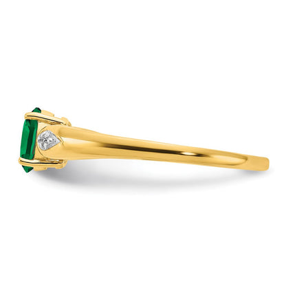 14K Gelbgold Ring mit Smaragd und echtem Diamant