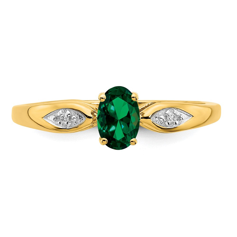 14K Gelbgold Ring mit Smaragd und echtem Diamant