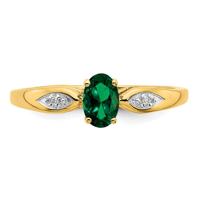 14K Gelbgold Ring mit Smaragd und echtem Diamant