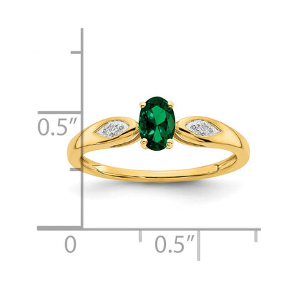 14K Gelbgold Ring mit Smaragd und echtem Diamant