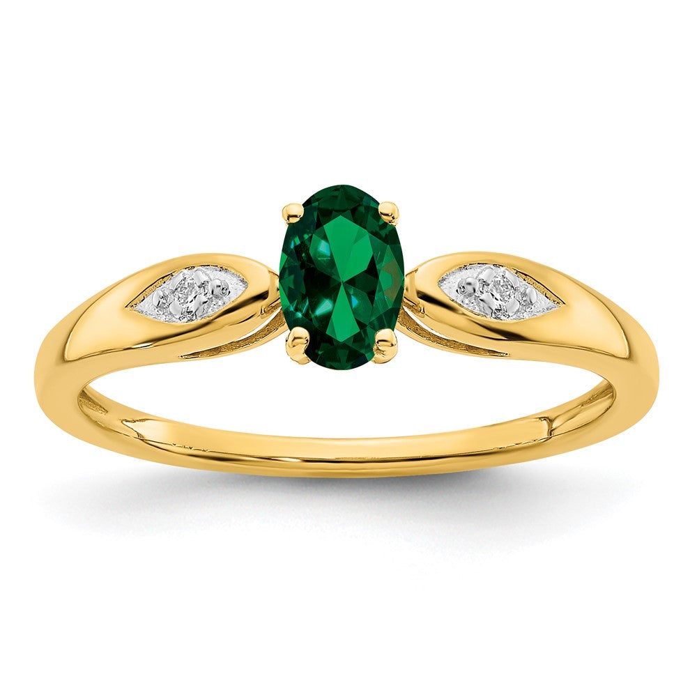 14K Gelbgold Ring mit Smaragd und echtem Diamant