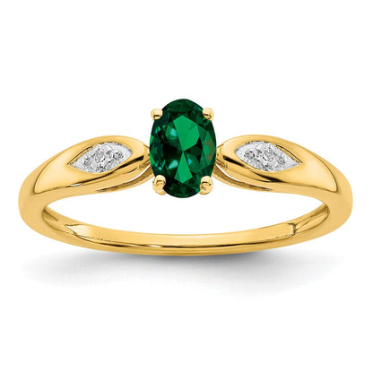 14K Gelbgold Ring mit Smaragd und echtem Diamant