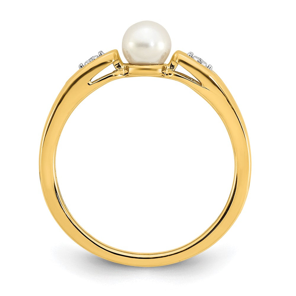 14K Gelbgold Ring mit gezüchteter Süßwasserperle und echten Diamanten