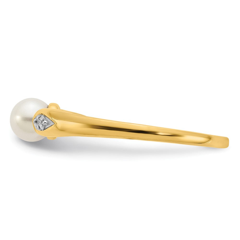 14K Gelbgold Ring mit gezüchteter Süßwasserperle und echten Diamanten