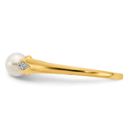 14K Gelbgold Ring mit gezüchteter Süßwasserperle und echten Diamanten