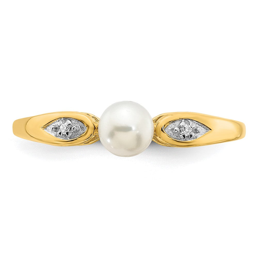 14K Gelbgold Ring mit gezüchteter Süßwasserperle und echten Diamanten