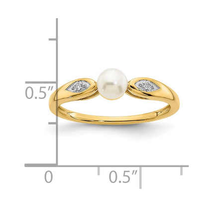 14K Gelbgold Ring mit gezüchteter Süßwasserperle und echten Diamanten