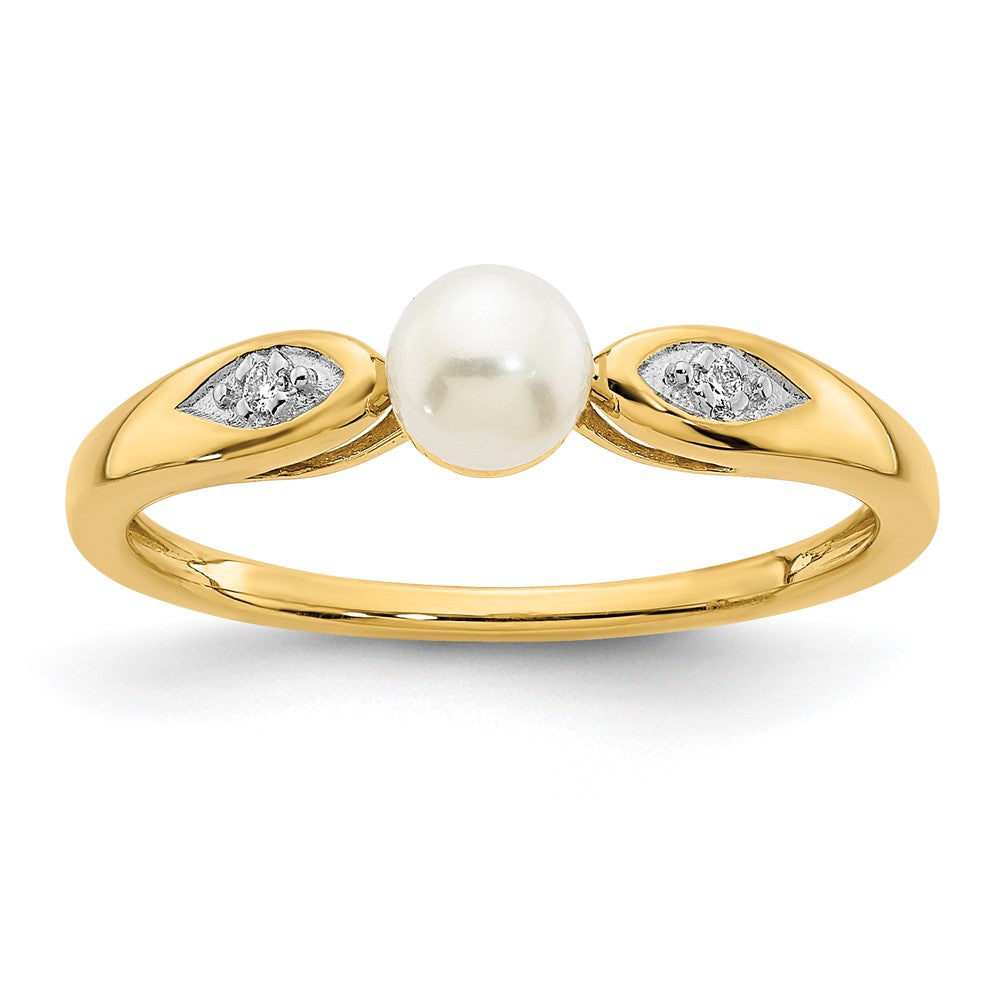 14K Gelbgold Ring mit gezüchteter Süßwasserperle und echten Diamanten