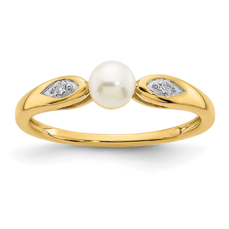 14K Gelbgold Ring mit gezüchteter Süßwasserperle und echten Diamanten