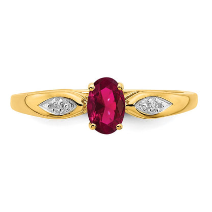 14K Gelbgold Ring mit Rubin und echtem Diamant