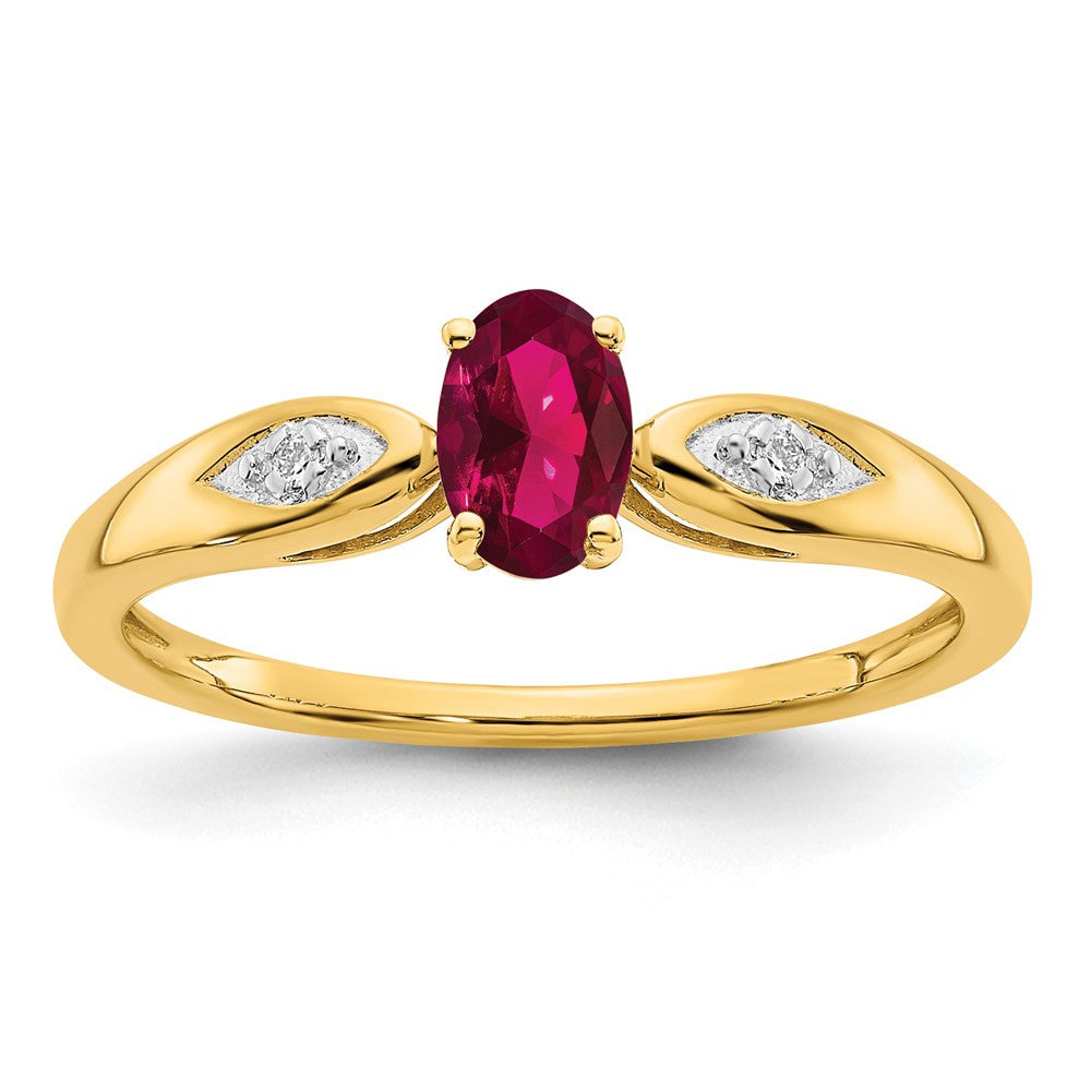 14K Gelbgold Ring mit Rubin und echtem Diamant