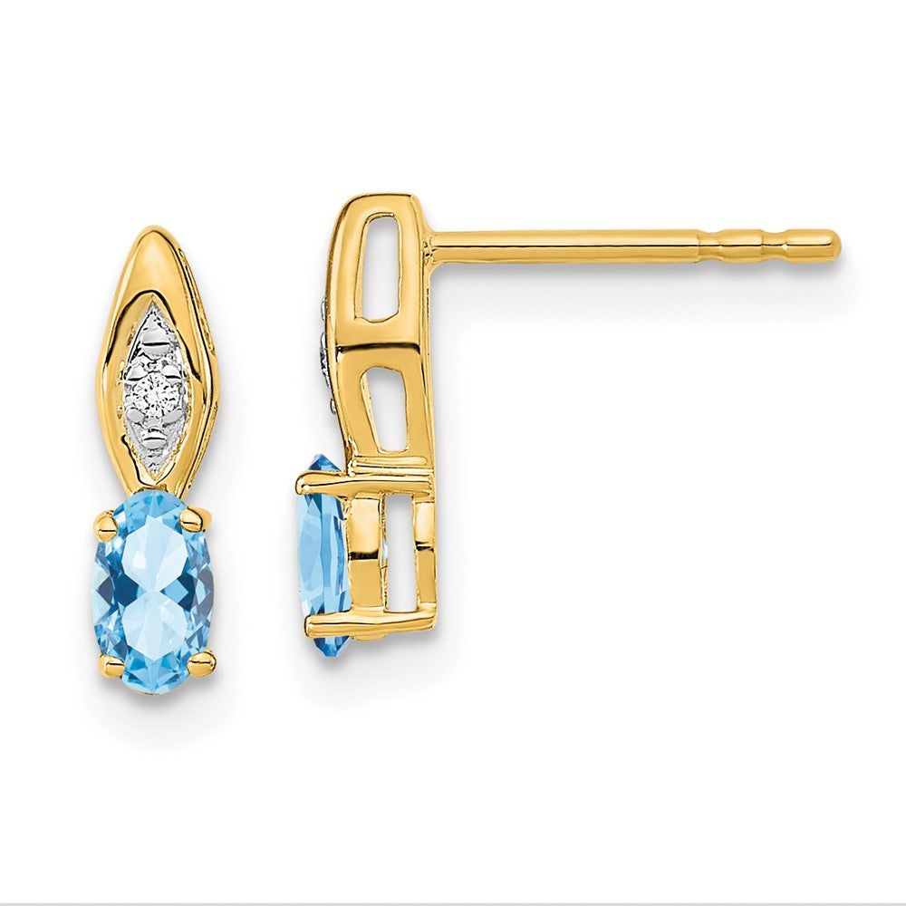 14K Gelbgold Ohrstecker mit Aquamarin und Diamant
