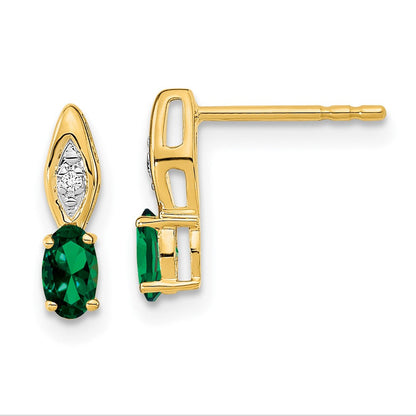 14K Gelbgold Ohrstecker mit Smaragd und Diamant