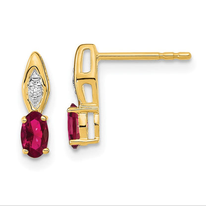 14K Gelbgold Ohrstecker mit Rubin und Diamant