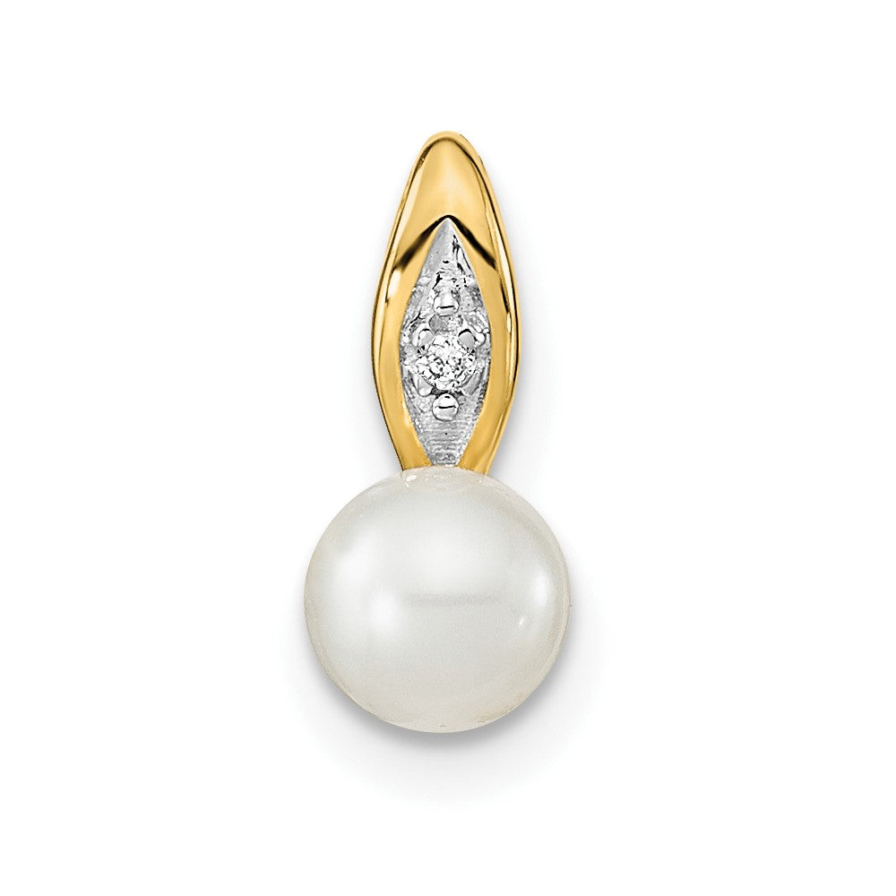 14K Gelbgold 14K Fw Zuchtperle und Diamant Anhänger