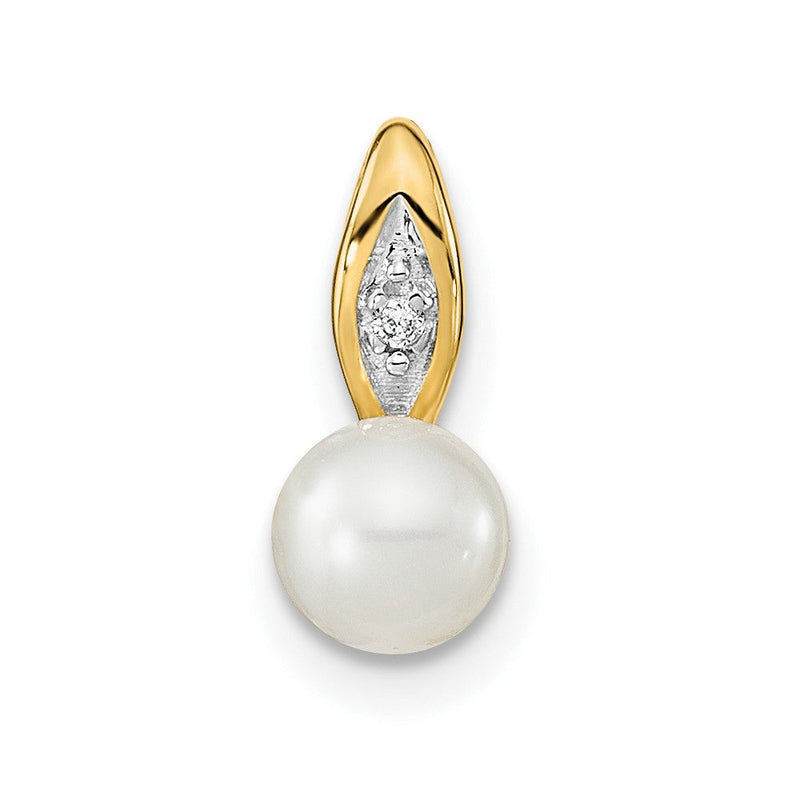 14K Gelbgold 14K Fw Zuchtperle und Diamant Anhänger