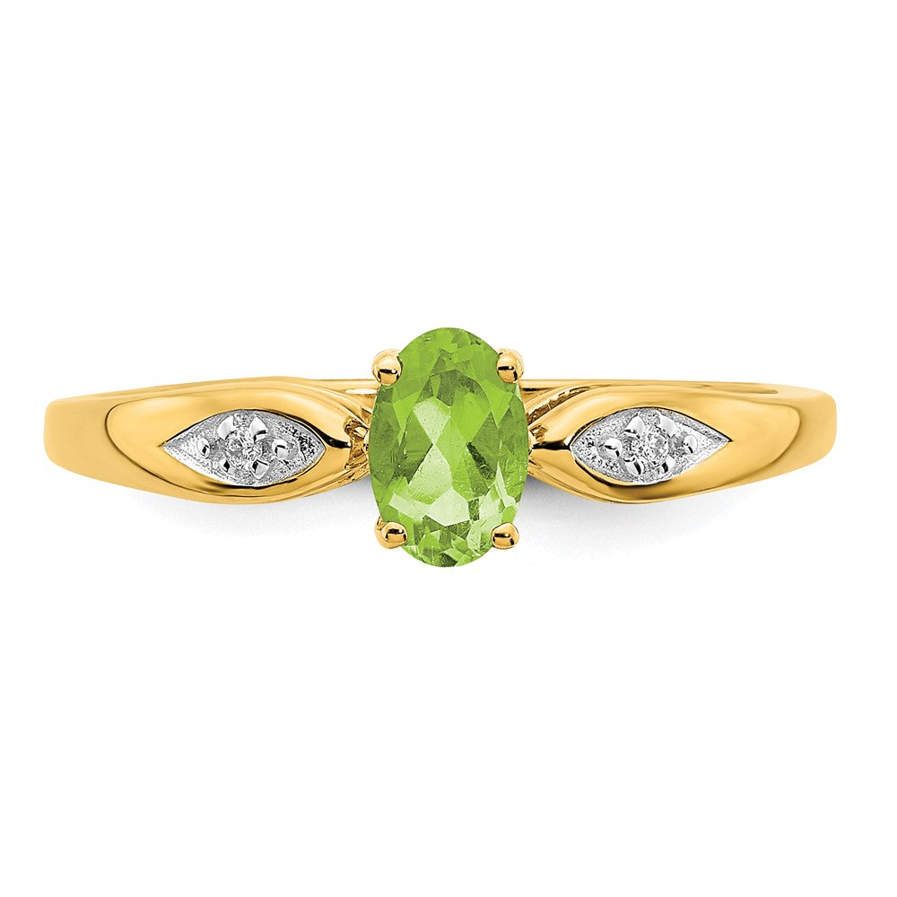 14K Gelbgold Ring mit Peridot und echten Diamanten