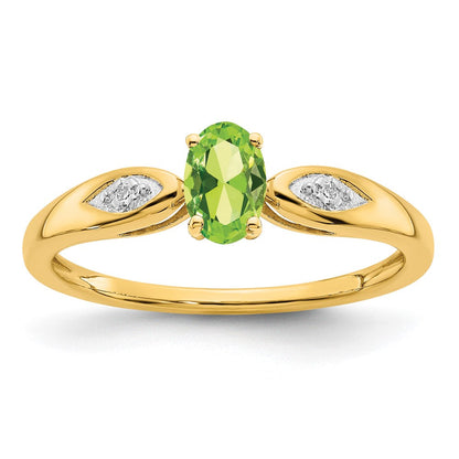 14K Gelbgold Ring mit Peridot und echten Diamanten
