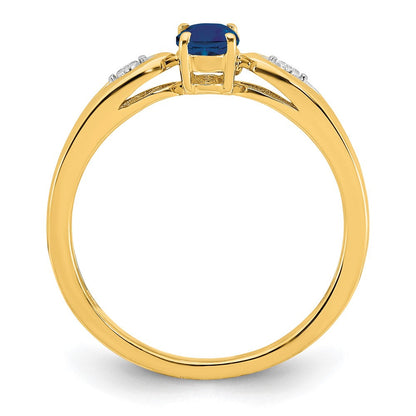 14K Gelbgold Ring mit Saphir und echtem Diamant