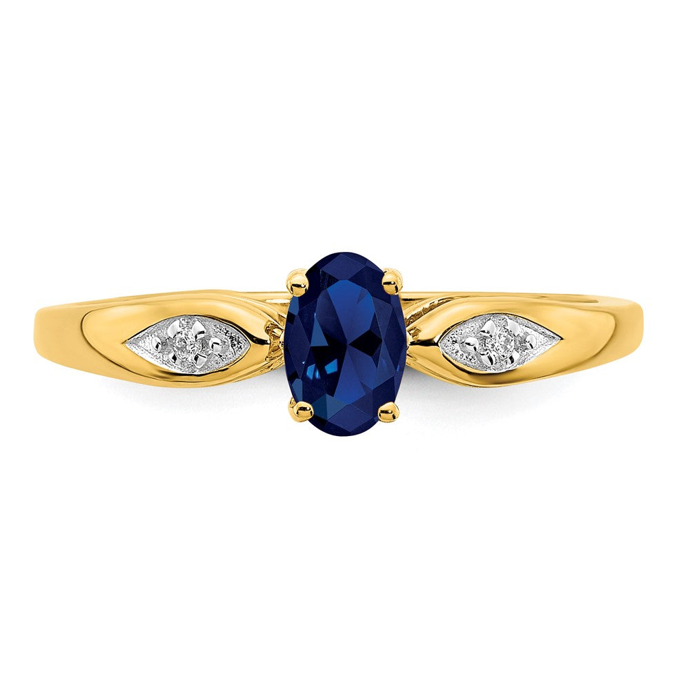 14K Gelbgold Ring mit Saphir und echtem Diamant