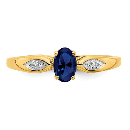 14K Gelbgold Ring mit Saphir und echtem Diamant