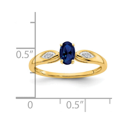 14K Gelbgold Ring mit Saphir und echtem Diamant