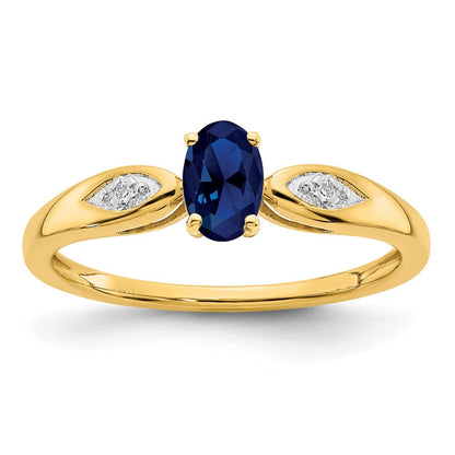 14K Gelbgold Ring mit Saphir und echtem Diamant