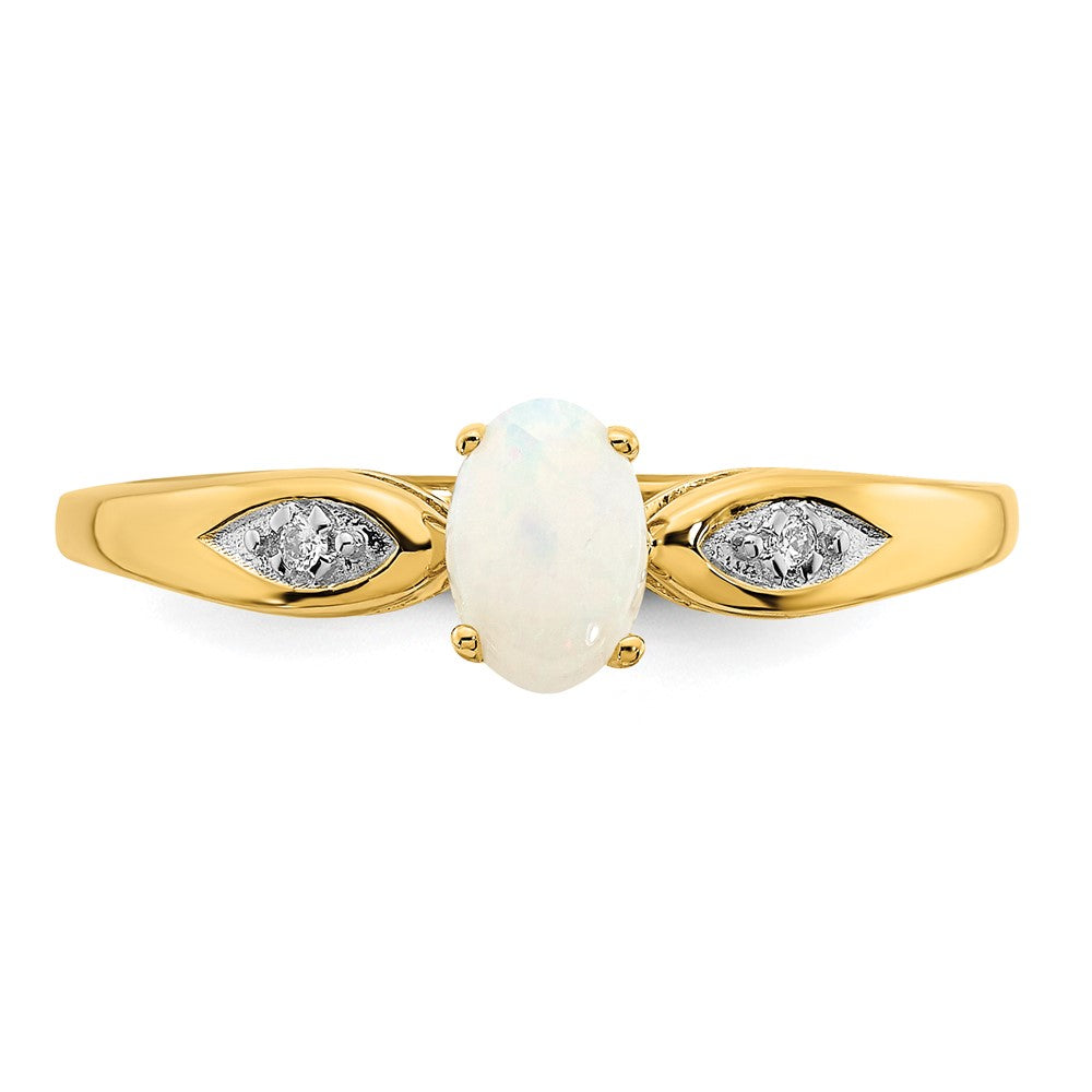 14K Gelbgold Ring mit Opal und echten Diamanten