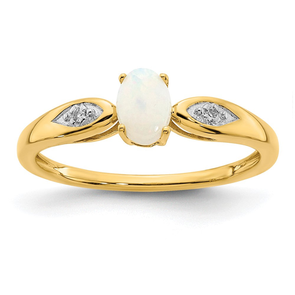 14K Gelbgold Ring mit Opal und echten Diamanten