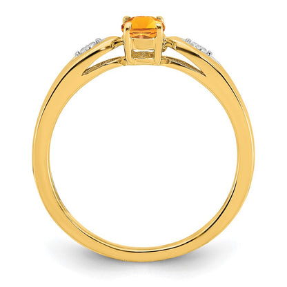 14K Gelbgold Ring mit Citrin und echten Diamanten