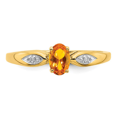 14K Gelbgold Ring mit Citrin und echten Diamanten