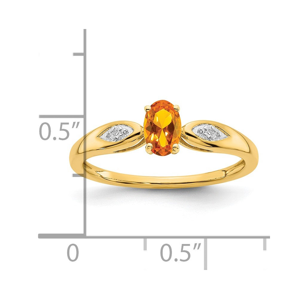 14K Gelbgold Ring mit Citrin und echten Diamanten
