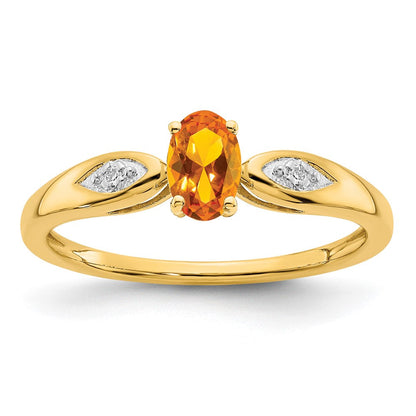 14K Gelbgold Ring mit Citrin und echten Diamanten
