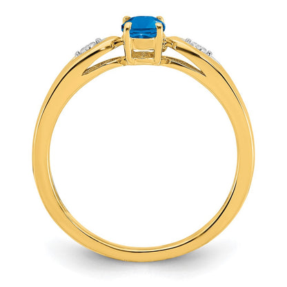 14K Gelbgold Ring mit blauem Topas und echtem Diamant
