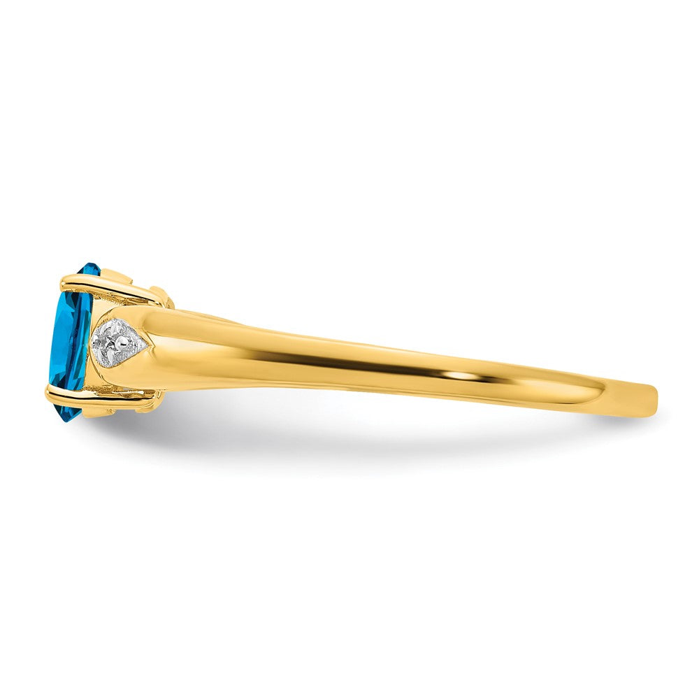 14K Gelbgold Ring mit blauem Topas und echtem Diamant