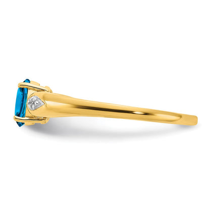 14K Gelbgold Ring mit blauem Topas und echtem Diamant