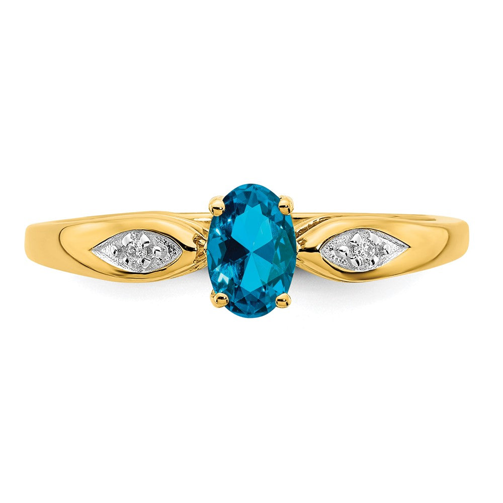 14K Gelbgold Ring mit blauem Topas und echtem Diamant