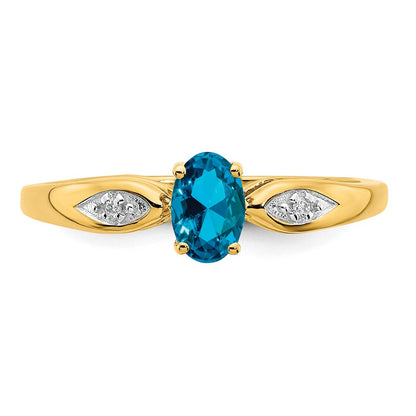 14K Gelbgold Ring mit blauem Topas und echtem Diamant