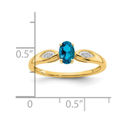 14K Gelbgold Ring mit blauem Topas und echtem Diamant