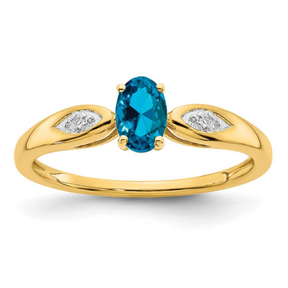 14K Gelbgold Ring mit blauem Topas und echtem Diamant