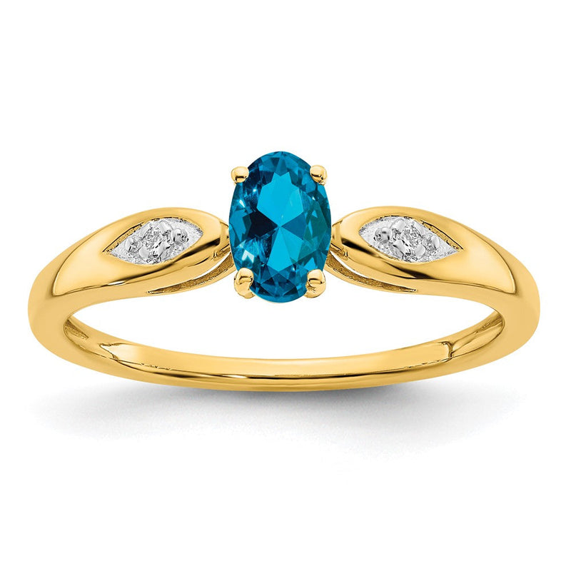 14K Gelbgold Ring mit blauem Topas und echtem Diamant