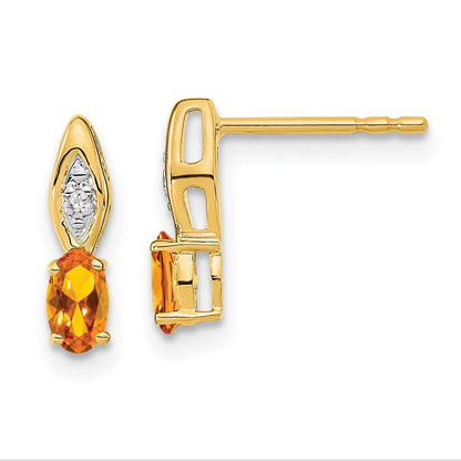 14K Gelbgold Ohrstecker mit Citrin und Diamant