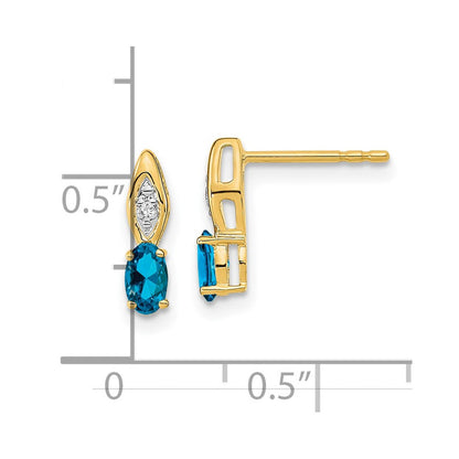 14K Gelbgold Blautopas- und Diamant-Ohrstecker