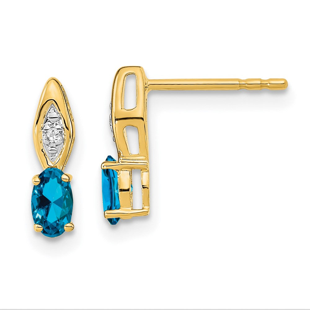 14K Gelbgold Blautopas- und Diamant-Ohrstecker