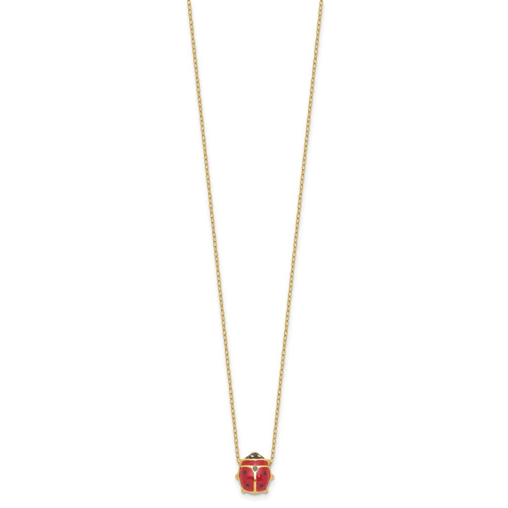 14K Gelbgold Emailliert Marienkäfer 17inch mit 1 Zoll Verlängerung. Halskette