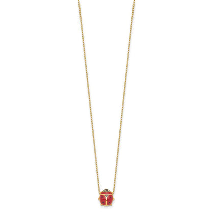 14K Gelbgold Emailliert Marienkäfer 17inch mit 1 Zoll Verlängerung. Halskette