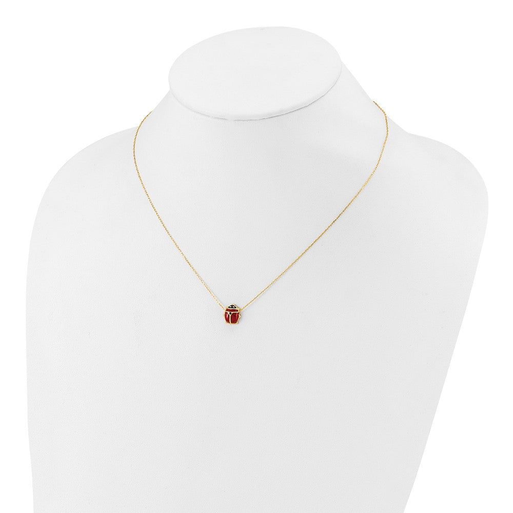 14K Gelbgold Emailliert Marienkäfer 17inch mit 1 Zoll Verlängerung. Halskette