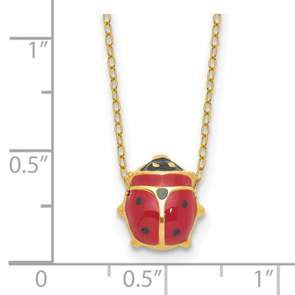 14K Gelbgold Emailliert Marienkäfer 17inch mit 1 Zoll Verlängerung. Halskette